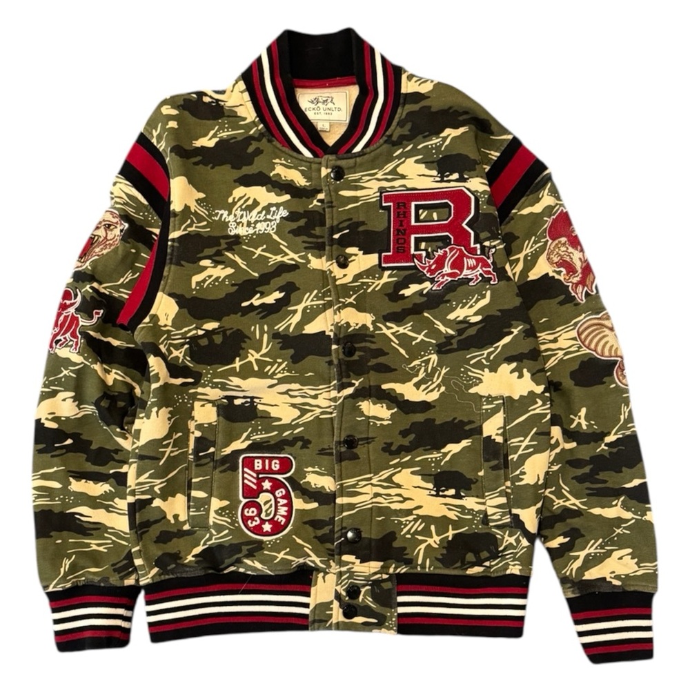 Y2K Ecko Unlimited camo varsity jacket